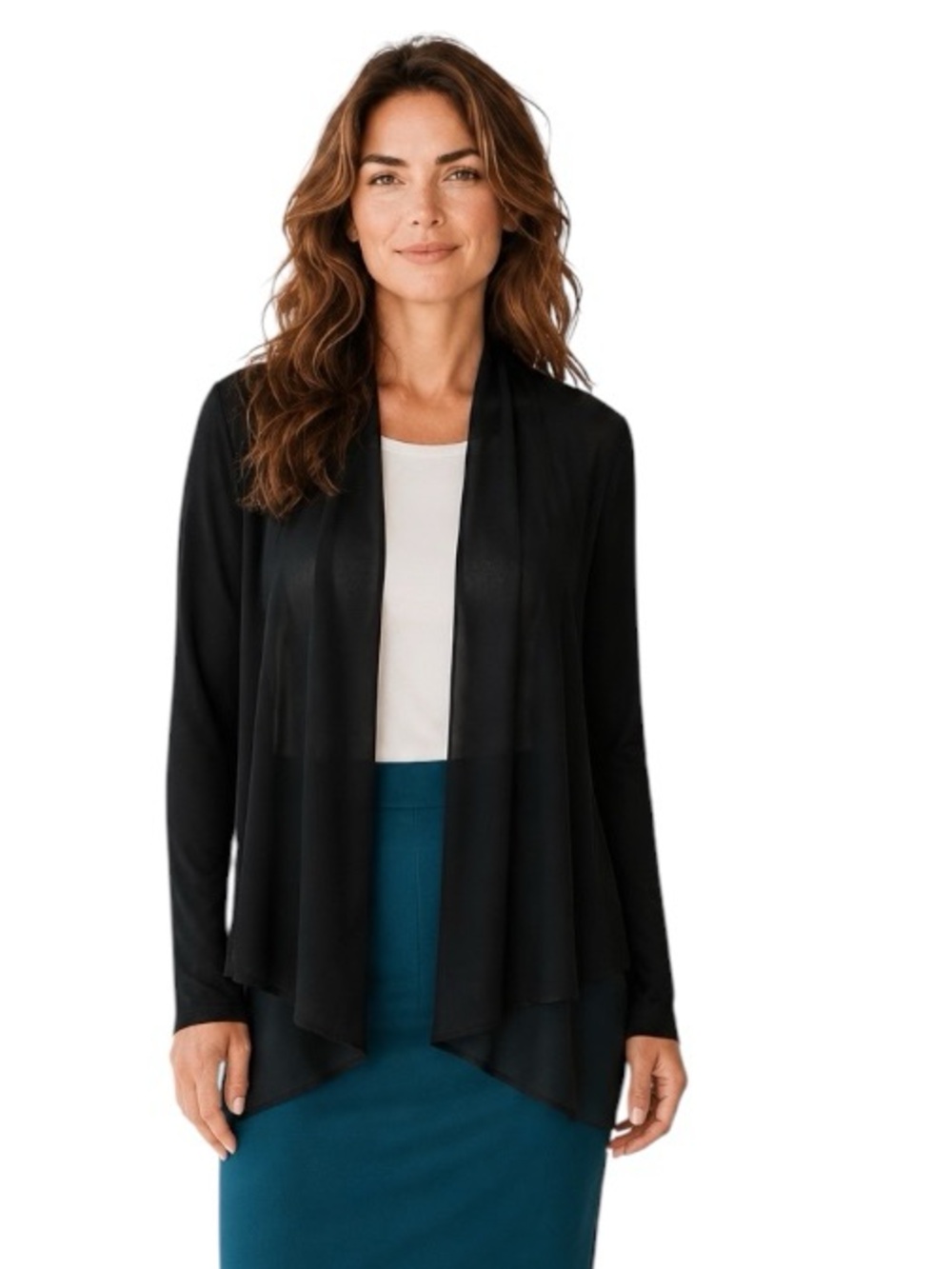 Anthropologie Black Open-Front Draped Long Sleeve Women's Cardigan, L
